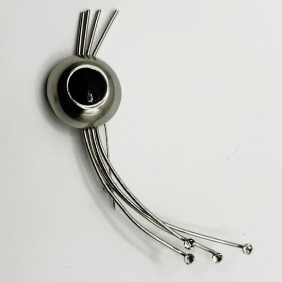 Vintage Spray Brooch • Black Stone + Rhinestones • 5” • Atomic Style • Unmarked - Picture 12 of 15